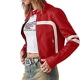 thumbnail image 2 of Stand Collar Women Long Sleeve Faux Leather Zipper Jacket Motorcycle Crop Coat, 2 of 5