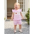 thumbnail image 3 of BemeyourBBs Toddler Baby Girl Summer Clothes Little Baby Girl Mothers Day Fathers Day Outfit I Love Mom Dad Letter Embroidery Flying Sleeve Striped Shirt Tops with Shorts Set Baby Girl Summer Outfit, 3 of 9