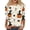 Beige, variant on Vintage Damask & Ghost Print 3/4 Sleeve Crew Neck Top for Women Halloween Casual T-Shirt with Pumpkin & Moon Pattern, Soft Polyester Blouse for Daily Wear & Party Beige M