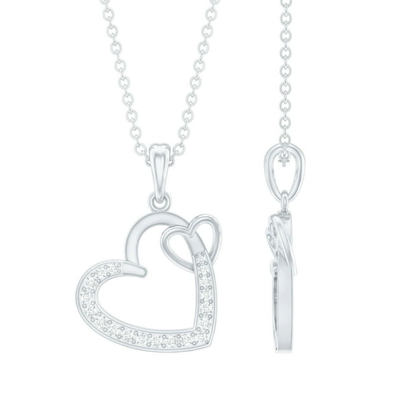 Rosec jewels Interlock Twin Heart Pendant - Natural Diamond Pendant for Women, 925 Sterling Silver