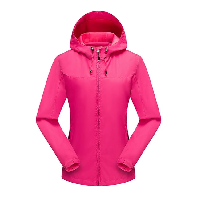 Womens' Waterproof Hooded Raincoat Color Outdoor Long Sleeve Zipper Sunscreen Windproof Raincoat Plus Size Hooded Jacket Coat Outdoor Windbreaker Jacket on Clearance