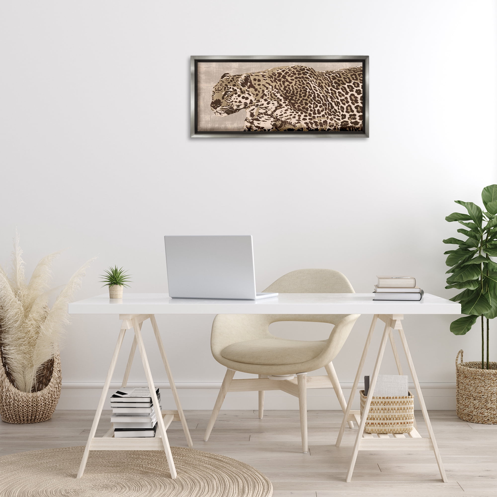 Stupell Industries Fierce Growling Cheetah Animals Painting Gray Floater Framed Canvas Art Print Wall Art, 31 x 14