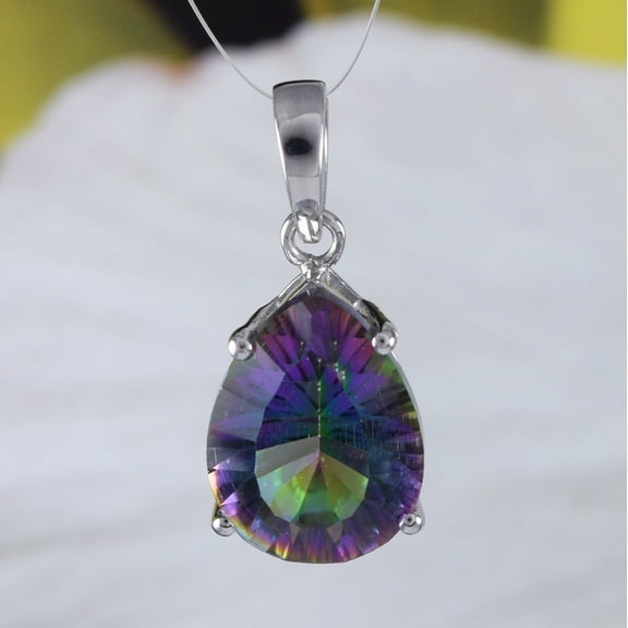 Beautiful Hawaiian Genuine Mystic Topaz Rain Drop Necklace, Sterling Silver Rainbow Topaz Pendant, N8992 Birthday Anniversary Mom Gift