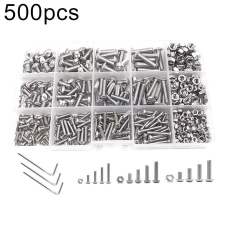 

VEAREAR Essential Hardware tools 500Pcs M3 M4 M5 Stainless Steel Hexagon Sockets Button Head Screws Nuts Kit