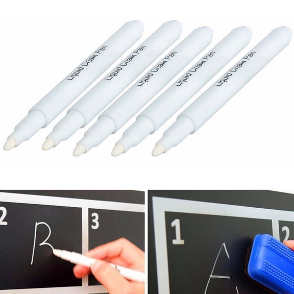 Liquid Chalk Markers White Dry Erase Chalk Pens for Chalkboard Signs Glass Window 5 Pack