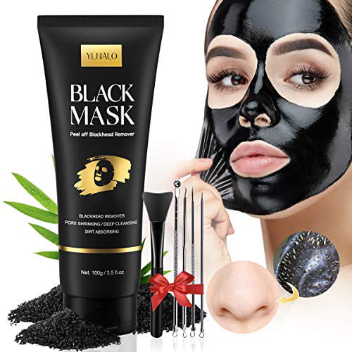Mask Kit, Charcoal Face Mask, Peel Off Face Nose Mask with Face Mask Brush Pimple Extractors, Deep Cleansing Pore Blackhead Acne Removal Black Mask for All Types (3.5 Fl.oz) -