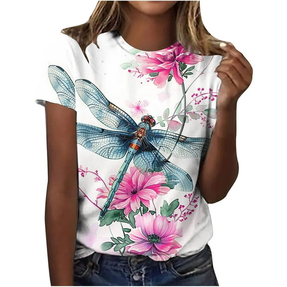 bnaln Tshirts Women Summer Short Sleeve Tops Casual Floral Printed T Shirts Elegant Crew Neck Tees Ladies Blouses Plus Size Petite Top Basic Going Out Work Holiday Clothes
