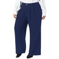 thumbnail image 4 of Agnes Orinda Plus Size Pants for Women High Elastic Waisted Business Work Trousers Long Straight Suit Pants with Pockets 1X Navy Blue, 4 of 6