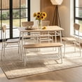 thumbnail image 2 of Zimtown 6-Piece Modern Dining Set for Home, Kitchen, Dining Room Table Set with Storage Racks, Rectangular Table, Bench, 4 Chairs, Steel Frame, Light Oak Color, 2 of 8