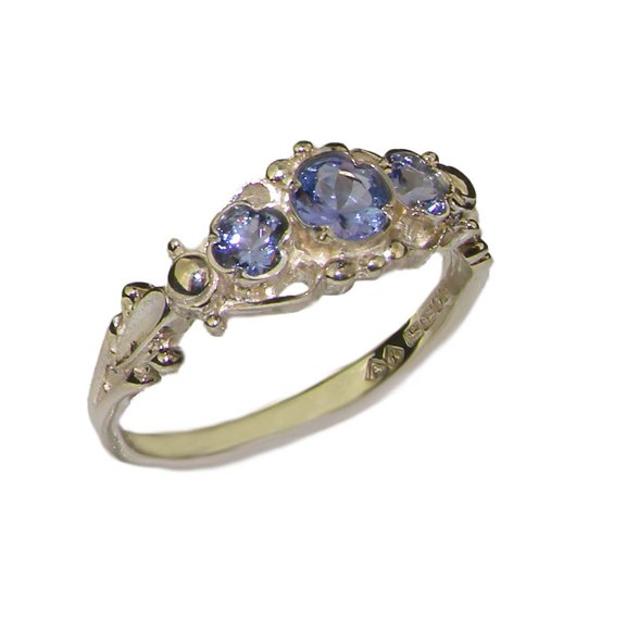 LBG British Made 925 Sterling Silver Natural Tanzanite Womens Trilogy Ring - 33 size options - Sizes 4 to 12 Available