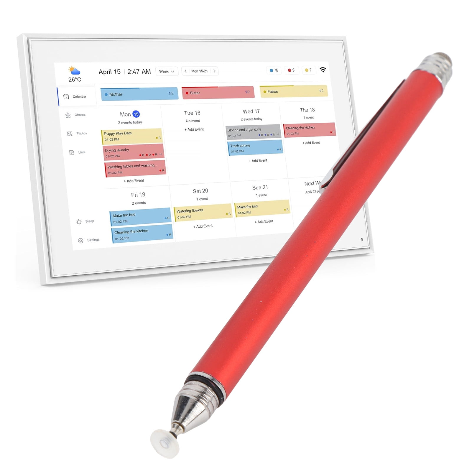 Stylus Pen Compatible with Skylight Calendar, Changingtouch Smart Display,Canupdog  Kaclendar Digital Calendar, DualTip Capacitive Stylus, Disc Tip Capacitive Stylus Pen