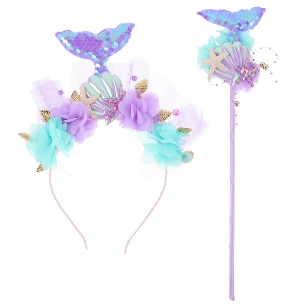 KAKOWELY 1 juego de diadema y varita de sirena, accesorios de cosplay de sirena, decoración de fiesta