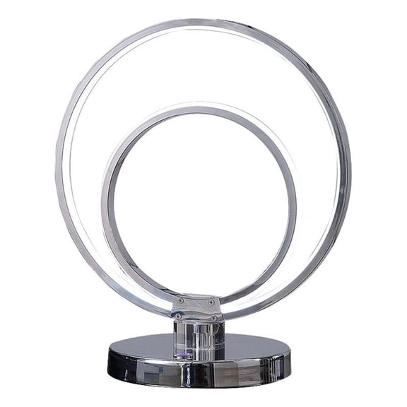 Benjara 14" Table Lamp- Modern Ring LED Light- Round Metal Base- Silver
