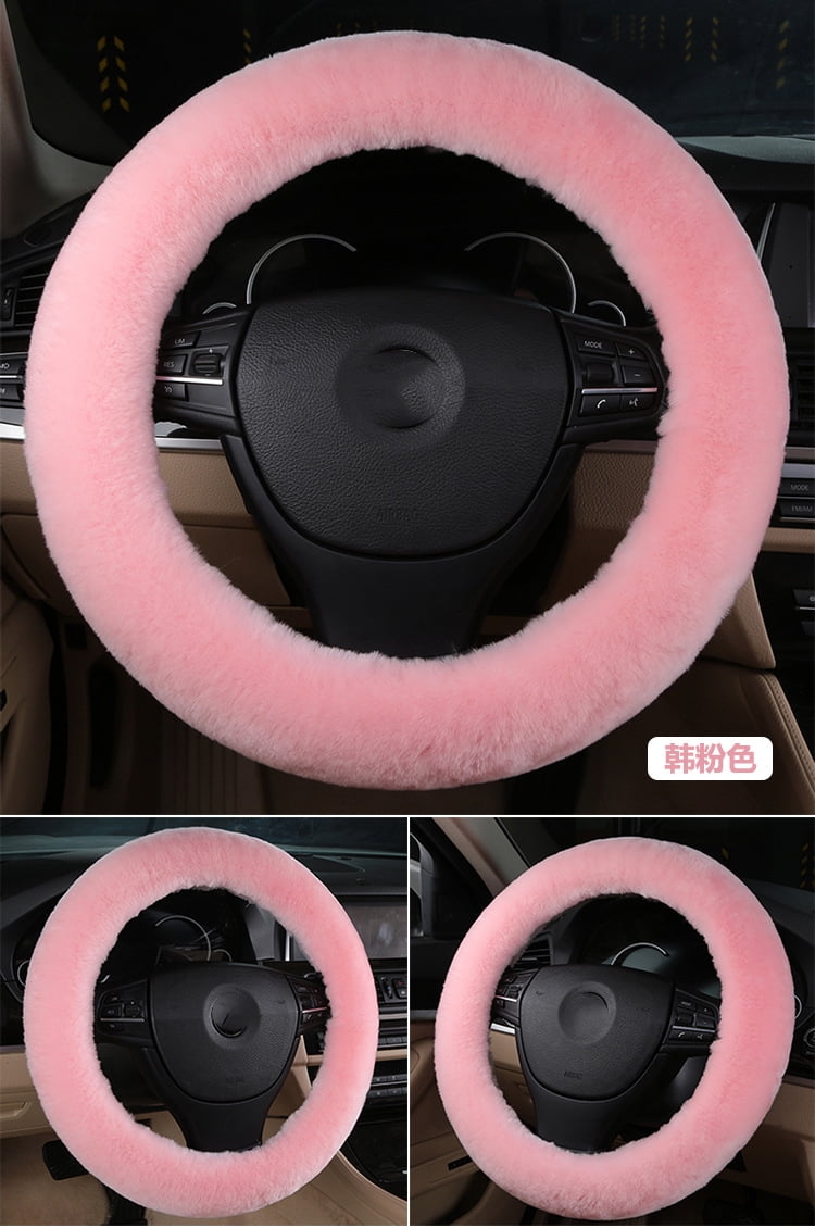 Girl Winter Real Sheepskin Wool Car Steering Wheel Cover Women Girl Pink Universal Fit Warm Winter 36-39cm Wheel Car Decoration