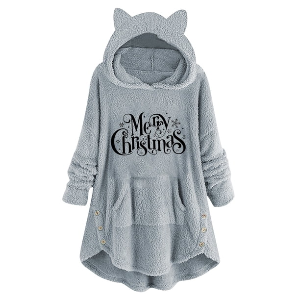 Abrigo de Piel Sintética Para Mujer Estampado Navideño Casual Botones de Felpa Manga Larga Abrigo de Felpa Con Capucha Top Odeerbi ODB185758