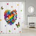 thumbnail image 2 of Manfei Rainbow Love Heart Shower Curtain 72Wx72L, Butterfly Groovy Flower Bathroom Curtain, White Blue, 2 of 5