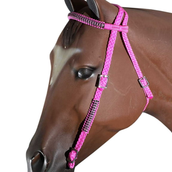 Pink Black Horse Bridle Headstall Flat Braided Paracord Crystal Hilason