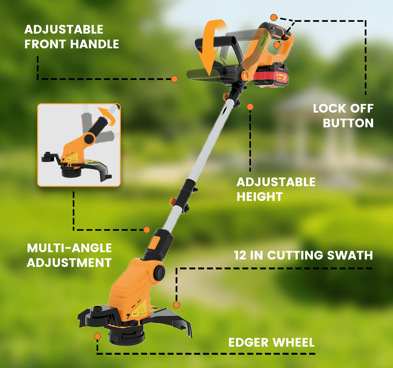 Gewol 20V Cordless Grass String Trimmer & Edger, 12” Electric Weed Wacker Grass Trimmer Tool , 2*3.0Ah Battery & Charger for Lawn and Garden