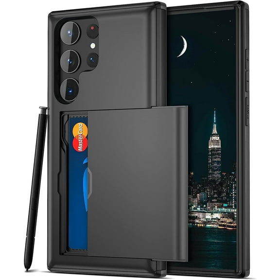Samsung S23 Ultra Case, Galaxy S23 Ultra Case Wallet Sliding Pocket Cover Credit Card ID Cash Holder Dual Layer Hard Shell Rubber Bumper Phone Case for Samsung Galaxy S23 Ultra 6.8'' 2023 Black