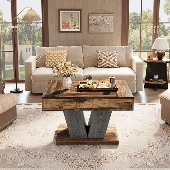 Tribesigns 31.5" Square Coffee Table, Wood Cocktail Tea Table Accent Table for Living Room, Brown