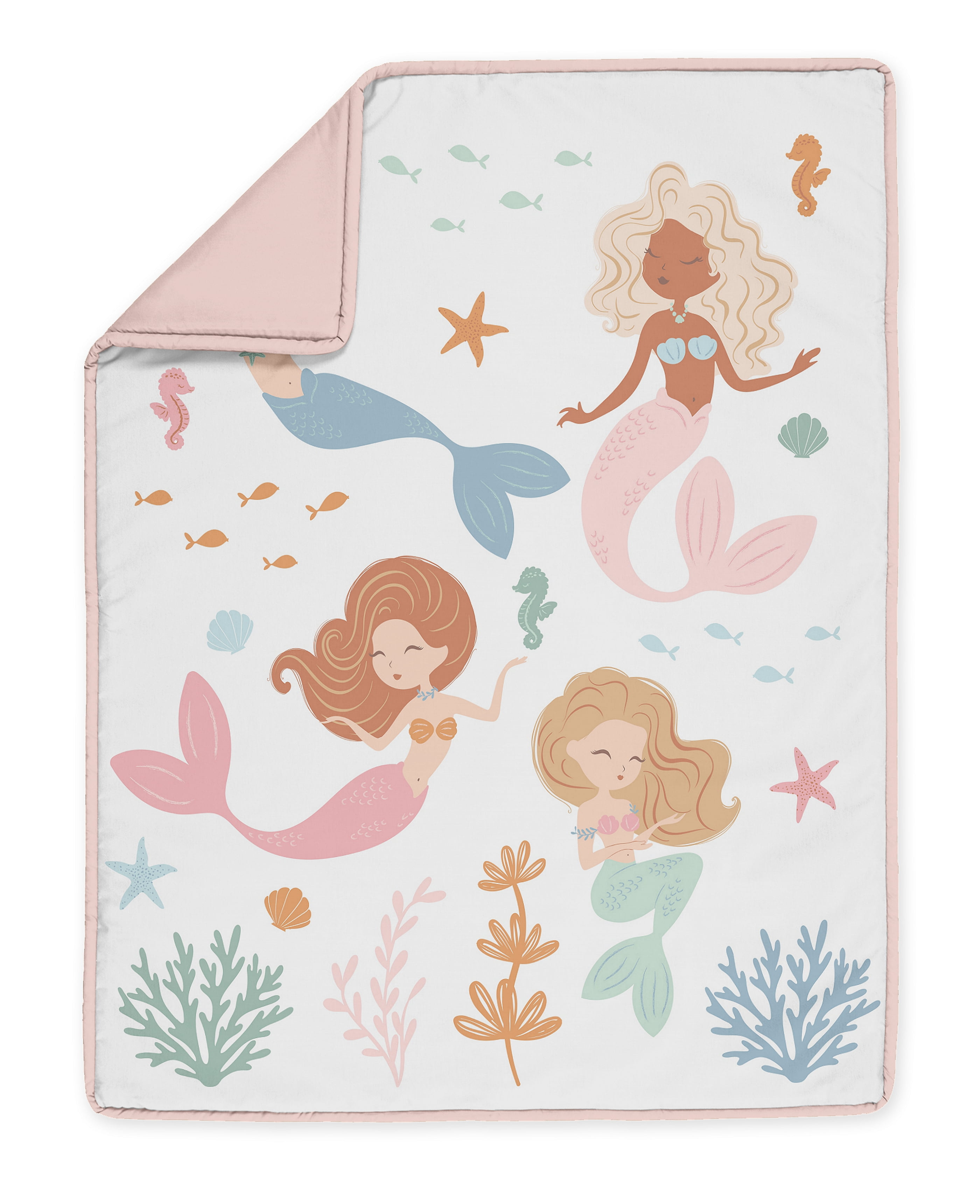Sweet Jojo Designs Mermaids Pink Blue Orange 4 Piece Crib Bedding Set