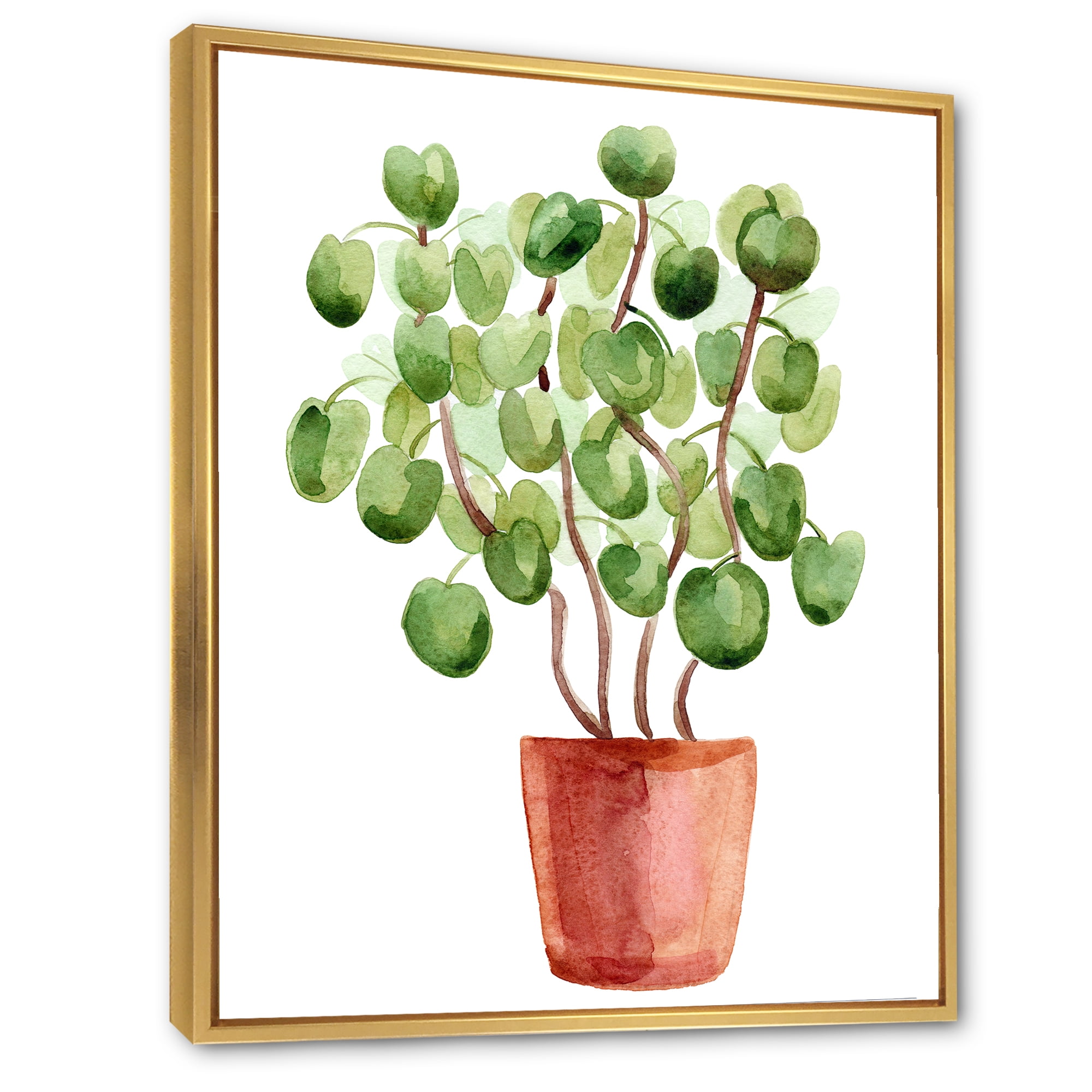 Designart 'Abstract Chinese Money Plant In Pot' Traditional Framed Canvas Wall Art Print
