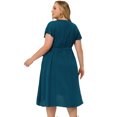 thumbnail image 4 of DARING DIVA Plus Size Boho V Neck Short Sleeve High Low Midi Dress 1X Peacock Blue, 4 of 6
