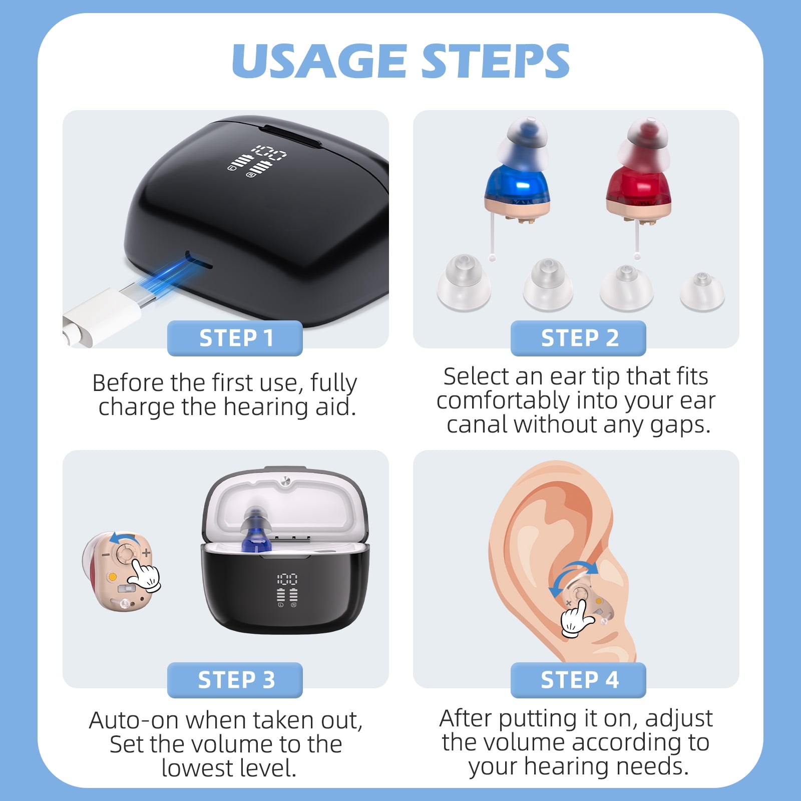 ELCTRTICI Hearing Aids for Seniors, Rechargeable Hearing Aid, Noise Cancellation, Mini Ear Aid, Invisible Hearing Aid, VHP-1631L