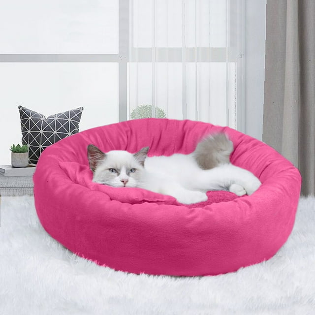 LSLJS Three-piece Set of Round Dog Kennel, Plush Dog Mattress, Thickened Dog Kennel Mat for Fall and Winter, with Pillow Around It, Suitable for Puppy Curl Sleeping, Plush Pad