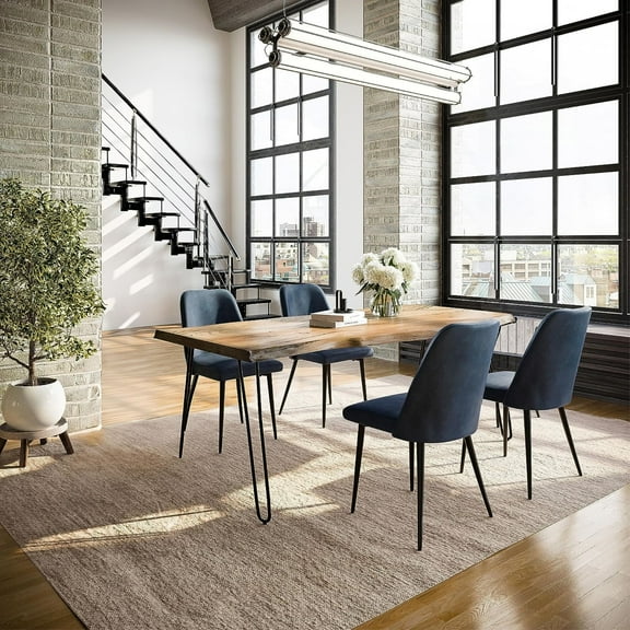 Jofran Nature's Edge Five Piece Solid Acacia Dining Set with Upholstered Mid-Century Modern Chairs