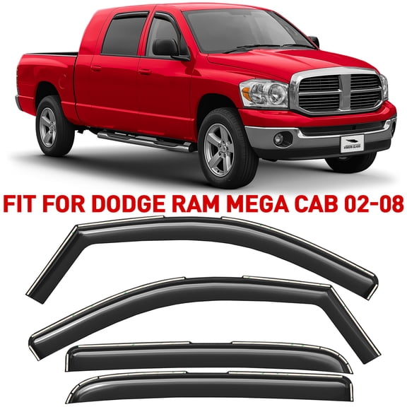 Voron Glass in-Channel Extra Durable Rain Guards for Dodge RAM 2002-2008 MegaCab, Window Deflectors, Vent Window Visors, 4 Pieces - 200691