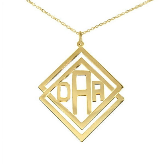 Personalized 14K Gold-Plated Sterling Silver Double Diamond-Shaped Monogram Pendant