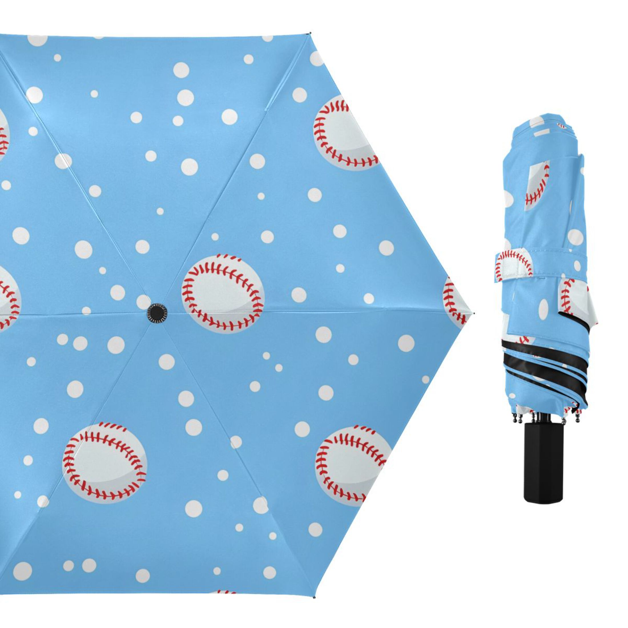 ALAZA Baseball Polka Dot UPF 50+ Compact Folding Umbrella for Rain Travel Umbrella Packable