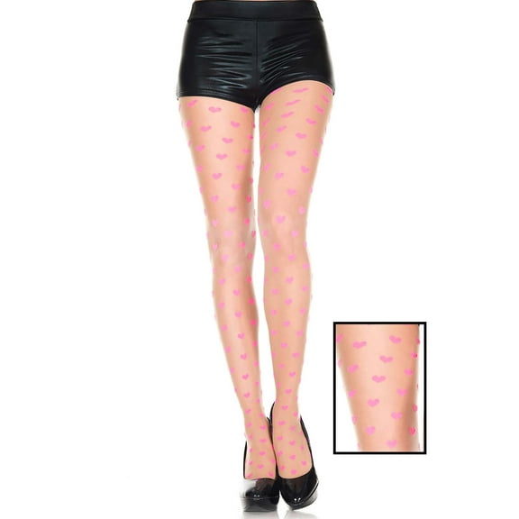Music Legs Women's Pink hearts spandex pantyhose 7008-BEIGE/PINK