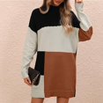 thumbnail image 2 of Sngxgn Women's Crewneck Long Sleeve Tie Waist A-Line Swing Bodycon Short Dress Casual Solid Ribbed Knit Sweater Dress(Black,M), 2 of 6