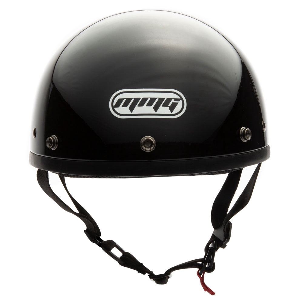 MMG Motorcycle Half Helmet Beanie DOT with goggles Gloss Black (X-Large) Model 29