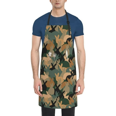

Lukts Camouflage Rabbit Pattern Kitchen Cooking Aprons Adjustable Bib Soft Chef Apron with 2 Pockets for Men Women