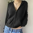 thumbnail image 3 of PENGXIANG Femmes Y2k Zip Hoodie Cardigan Pull Solide Manches Longues Cordon Tricot Sweat à Capuche Léger, 3 of 4