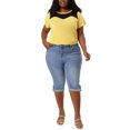 thumbnail image 2 of Unique Bargains Women's Plus Size Outfits Skinny Stretch Jeans Capri at Knee Denim Shorts Light Blue 3X, 2 of 7