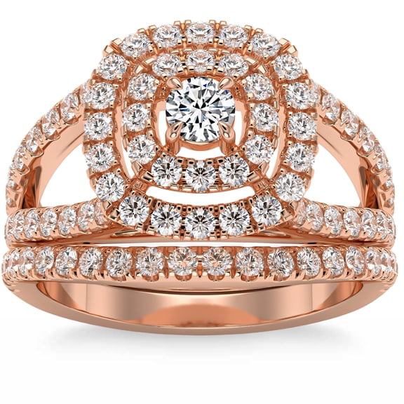 Pompeii 1 3/4Ct Natural Diamond Cushion Halo Engagement Wedding Ring Set in 10k Gold