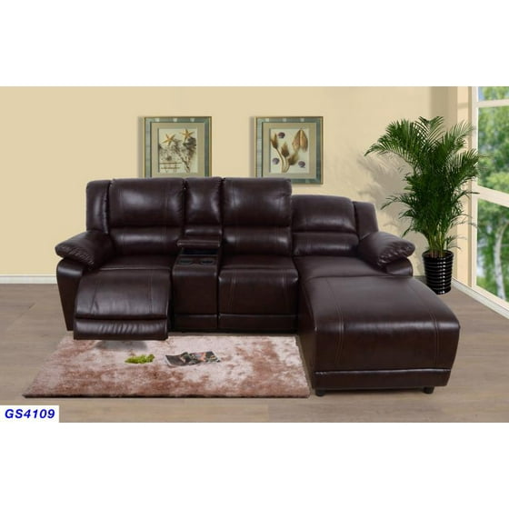 Aycp Furniture Recliner L Shaped Corner Sofa Right Hand Facing Chaise Brown Faux Leather 64l X 98 W 39 H