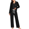 thumbnail image 4 of TEAJOPSUU Women's 2 Piece Pajama Sets Cute Comfy Notched Collar Button Down Long Sleeve Sleepwear Sets with Pants Loungewear Outfit Sets Black, 4 of 5