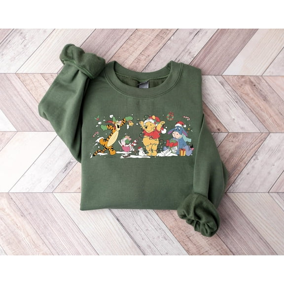 Retro Winnie the Pooh Christmas Sweatshirt, Pooh Christmas Sweatshirt, Holiday Sweater, Winter Crewneck Shirt, Christmas Family Sweatshirt