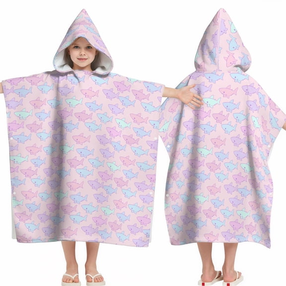 Hooded Kids Beach Towels - Toddler Bath Towel Girls Boys Swimming Cover-ups for Ages 2 to 6 Kids Pool Towels Quick Dry Lightweight Soft Microfiber Poncho Towel 28x28 (Shark Seashell)