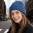 thumbnail image 7 of Women's Waffle Knit Beanie, Solid Color Rolled Brim Slouchy Hat, Thickened Winter Warm Cuffed Hat for Outdoor, Casual Daily Wear and Gift Navy, 7 of 7