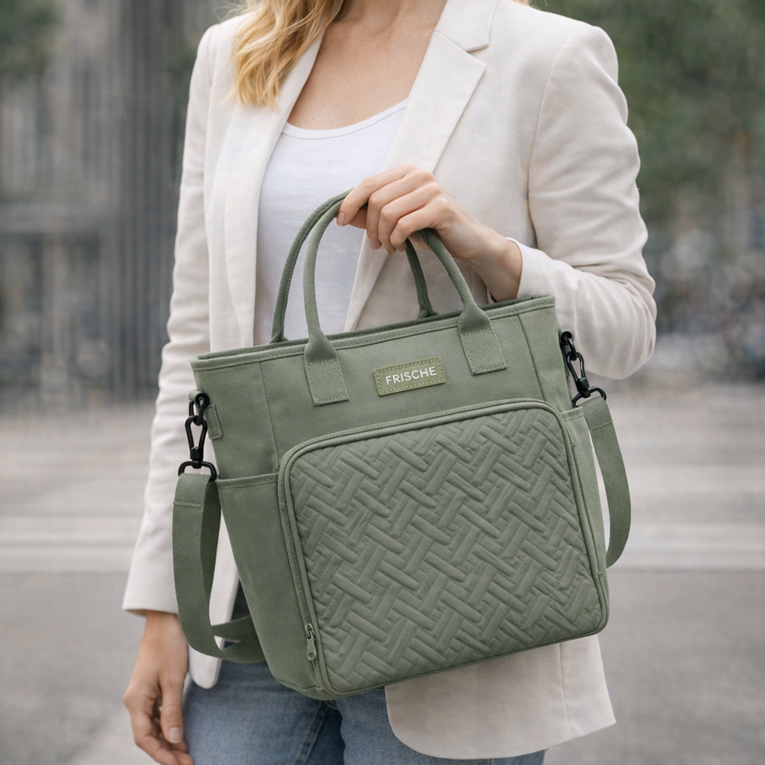 DEFAHN Tote Diaper Bag for Mom - 0.9lb Lightweight Large Capacity Thermal Baby Bag, 2 Thermal Pockets + Side Holders, Simple Open Design(Green)