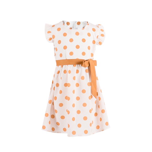 Robe d'Été de Plage Parent-Enfant Mode d'Été Imprimé à Pois Robe de Plage à Manches Volantées avec Lien Costume Mère-Fille Enfant