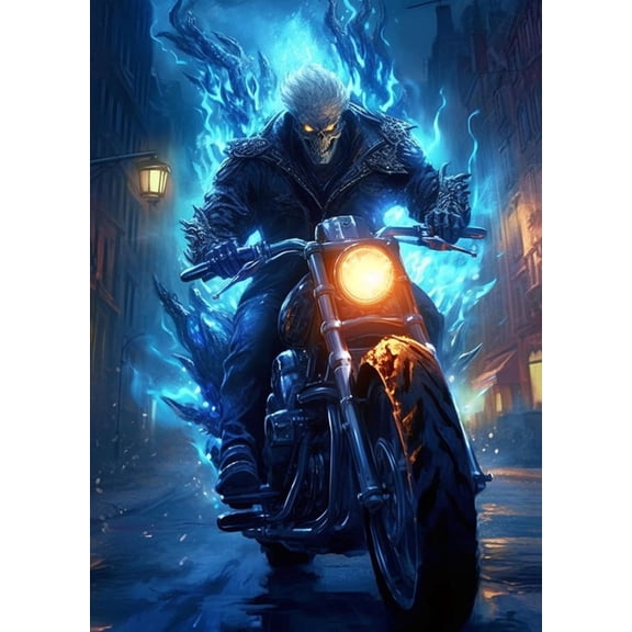 DIY 5D Diamond Painting Kit for Adult Kids Beginner, Ghost Rider Full Drill Round Diamond Embroidery Arts Painting by Number Kit for Relaxation, Home Wall Decor Gift 12x16 inch