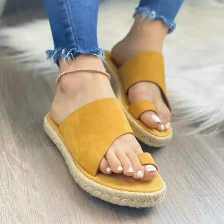

absuyy Women s Slide Sandals- Solid Open Toe Casual Beach New Style Summer Flat Slide Sandals #343 Yellow-9.5