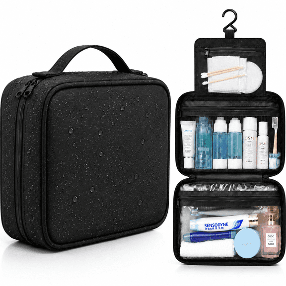 NIUTA® Travel Toiletry Bag for Women, 3-Tier Hanging Makeup Organizer with Hook, Large Capacity Water-Resistant Cosmetic Bag, Tri-Fold Travel Organizer Bag for Toiletries, Makeup, Shampoo,Accessories